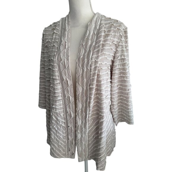 CHICOS Travelers Beige Ruffle Trim Open Jacket Size Chicos 2 -  US 12/14 - Picture 4 of 8